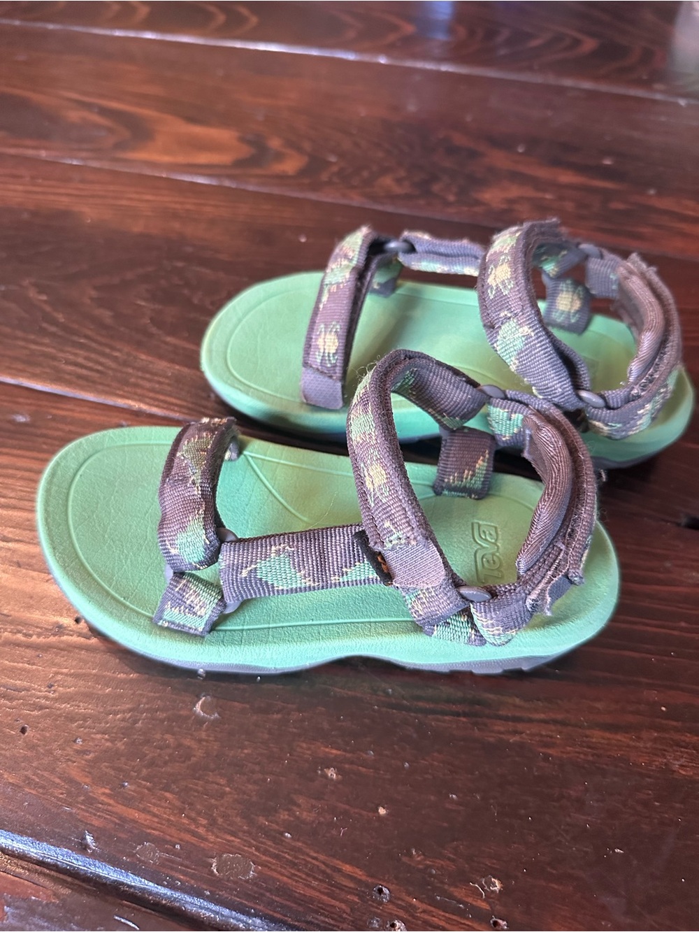 Teva Kids Mint Green Footbed Sandals with Patterned Critter Gray Straps